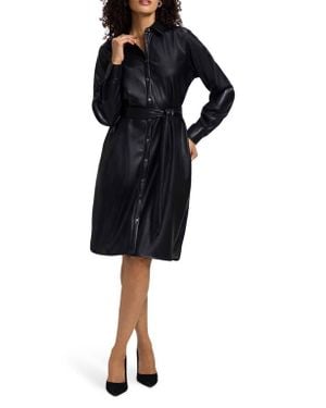Foxcroft Rocca Long Sleeve Faux Leather Shirtdress - Black