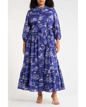 Sugarlips Avon Town & Bridge Print Maxi Dress - Blue