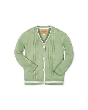Hope & Henry Kids' Organic Cable Cardigan Sweater With Tipping - Green