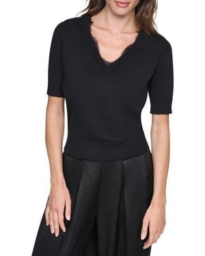 DKNY Lace Trim Sweater - Black
