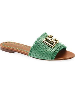 Dolce & Gabbana Dg Logo Raffia Slide Sandal - Green