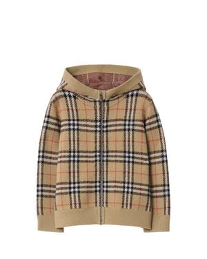 Burberry Check Wool Zip Hoodie - Natural