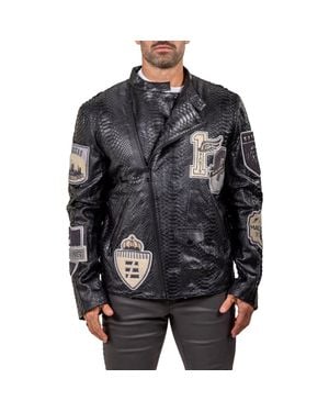 Maceoo Marthyr Python Embossed Faux Leather Jacket - Black