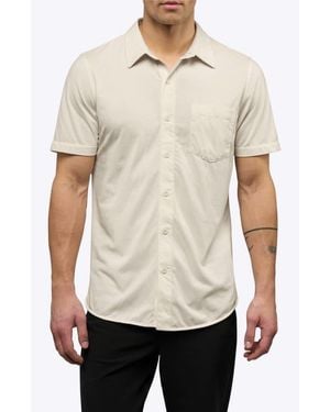 Cuts Ao Curved Hem Short Sleeve Button-Up Shirt - White