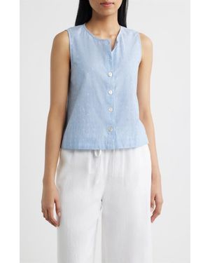 Cloth & Stone Clip Dot Button Front Top - Blue