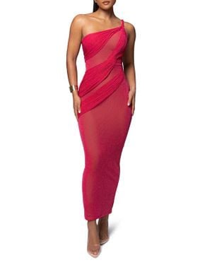 JLUXLABEL Alari One-Shoulder Sparkle Mesh Gown - Red