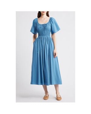 FRNCH Yemanja Short Sleeve Cotton Fit & Flare Dress - Blue