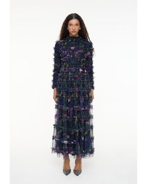 MARYISA Modest Floral Ruffle High Neck Maxi Dress - Blue