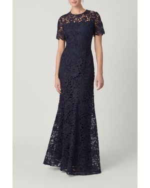 Shoshanna Floral Lace Midnight Elie Dress - Blue