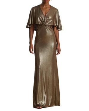 Ralph Lauren Phinya Metallic Twist Front Capelet Gown - Natural