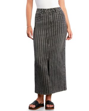 Wash Lab Denim Julia Stripe Denim Maxi Skirt - Gray