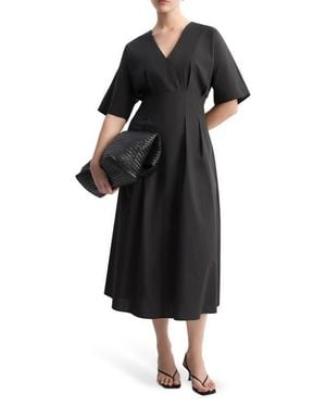 Mango Pleated Flare Midi Dress - Black