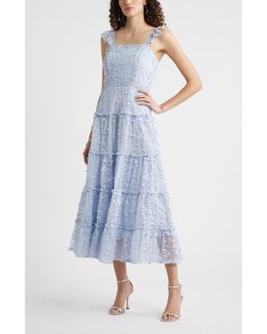 Chelsea28 3D Floral Lace Tiered Midi Dress - Blue