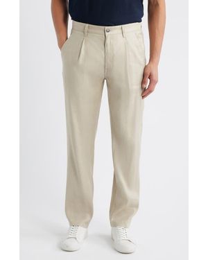 W.r.k. Slim Fit Pleated Linen Blend Pants - Natural