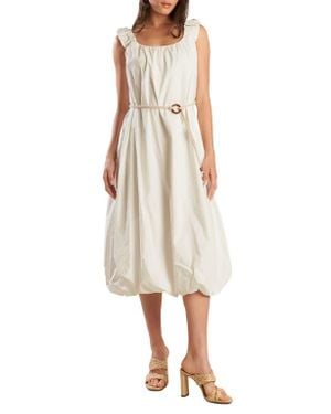 FREEMARKET Belted Bubble Hem Midi Dress - Natural