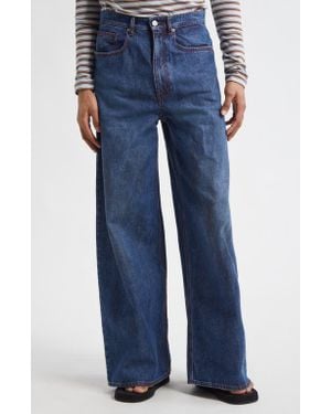 ERL Gender Inclusive Baggy Distressed Indiana Wide Leg Jeans - Blue