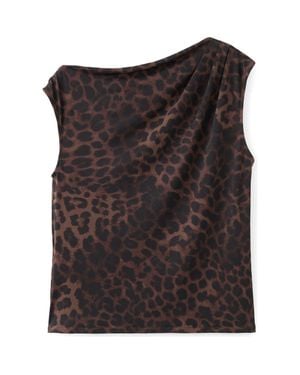 Mango Leopard Print Pleated Top - Black