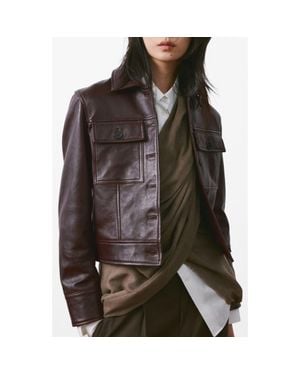 Mango Chaqueta Saint Leather Jacket - Brown