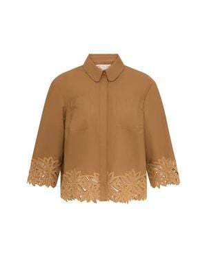 Maison Common Embroidered Cotton Blouse With Patch Pockets - Natural