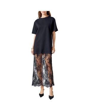 Endless Rose Mixed Media Cotton Knit & Lace T-Shirt Dress - Blue