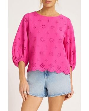 Matty M Kashira Eyelet Puff Sleeve Top - Pink