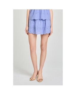 Wayf X Hannah Lovey Porter Goldie Eyelet Detail Cotton Miniskirt - Blue