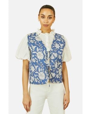 Yumi' Floral Reversible Quilted Vest Jacket - Blue