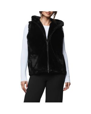 Splendid Lucia Hooded Faux Fur Vest - Black