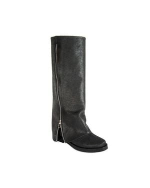 Urbnkicks Cuff Leather Biker Boot - Black