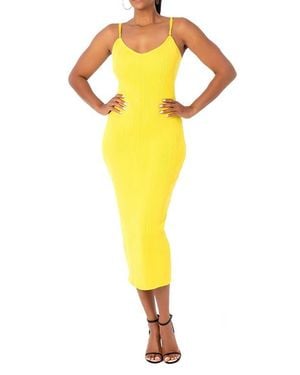 DAI MODA Rib Knit Body-Con Midi Dress - Yellow