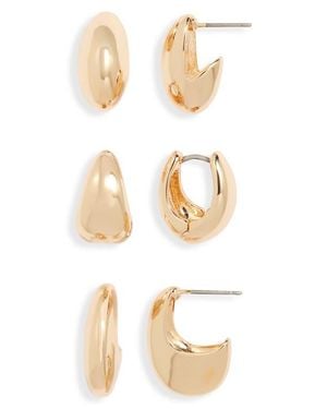 Open Edit Set Of 3 Puffy Huggie Earrings - White