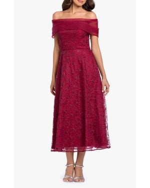 Betsy & Adam Embroidered Off The Shoulder Midi Gown