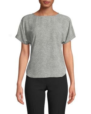 Anne Klein Microdot Short Sleeve Top - Gray