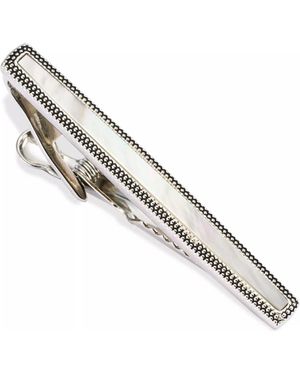 Link Up Dotted Frame Mother Of Pearl Strip Short Tie Bar - Metallic