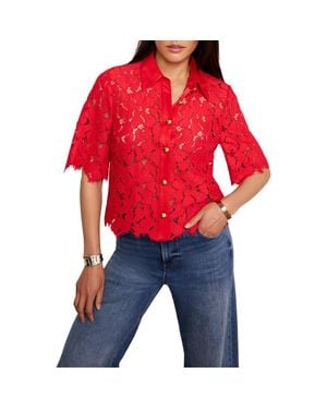 Mint Velvet Lace Short Sleeve Cropped Shirt - Red