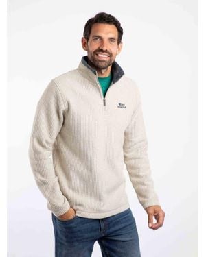 Weird Fish Newark 1/4 Zip Grid Fleece - Natural