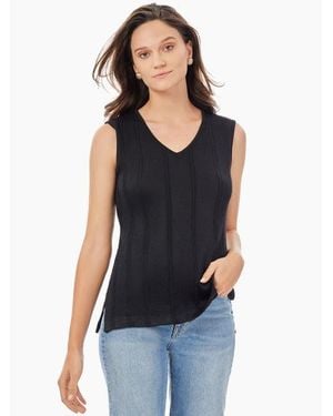 Misook Cable Stripe V-Neck Knit Tank - Black