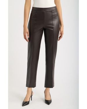 Anne Klein Pintuck Straight Leg Faux Leather Ankle Pants - Black