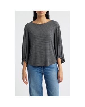 Wit & Wisdom Stripe Balloon Sleeve Knit Top - Black