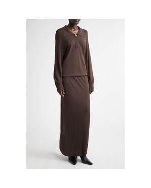 Brandon Maxwell The Sabine Long Sleeve Polo Sweater Dress - Brown