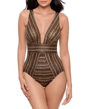 Miraclesuit Sparkle Sands Odyssey Plunge One-Piece Swimsuit - Brown