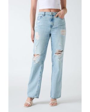 Guess Distressed High Waist Straight Leg Jeans - Blue