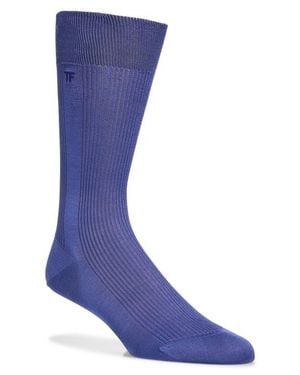 Tom Ford Rib Silk Crew Socks - Blue