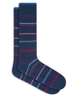 Bugatchi Stripe Mercerized Cotton Blend Dress Socks - Blue