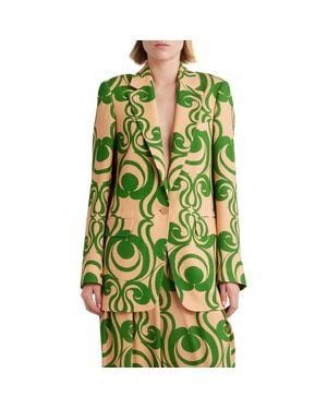 Dries Van Noten Swirl Print One-Button Blazer - Green