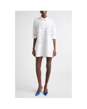 Carolina Herrera Oversize Embroidered Stretch Cotton Button-Up Shirt - White