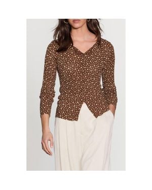 Next Spotty Button-Up Knit Top - Brown