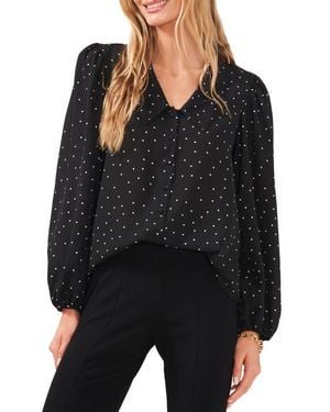 Chaus Polka Dot Balloon Sleeve Button-Up Blouse - Black