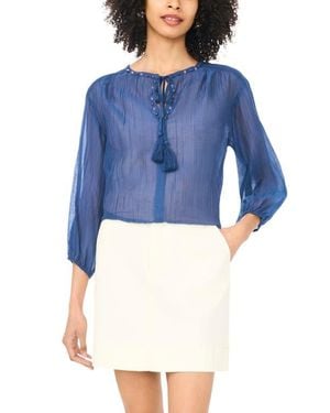 Vince Camuto Split Neck Peasant Blouse - Blue