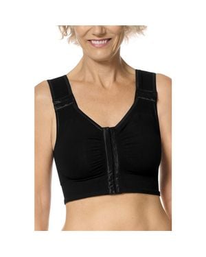 Amoena Lymph Flow Long Wire-Free Front Closure Bra - Black